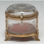 A French Palais Royale and etched glass cylindrical jewellery casket, the sides and cover etched