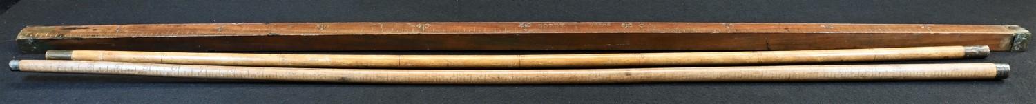 A 19th century French measuring stick, marked Borde, Metre and Centimetre, 100cm long; a draper's