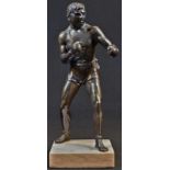 Boxing - an Art Deco period patinated spelter figure, of a pugilist, square marble base, 26.5cm high