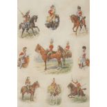 Richard Simkin (1840-1926) Uniforms of the 6th Dragoon Guards, in nine vignettes watercolour