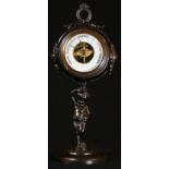 A late 19th century dark patinated figural aneroid desk barometer, 5.5cm dial, the pillar cast as