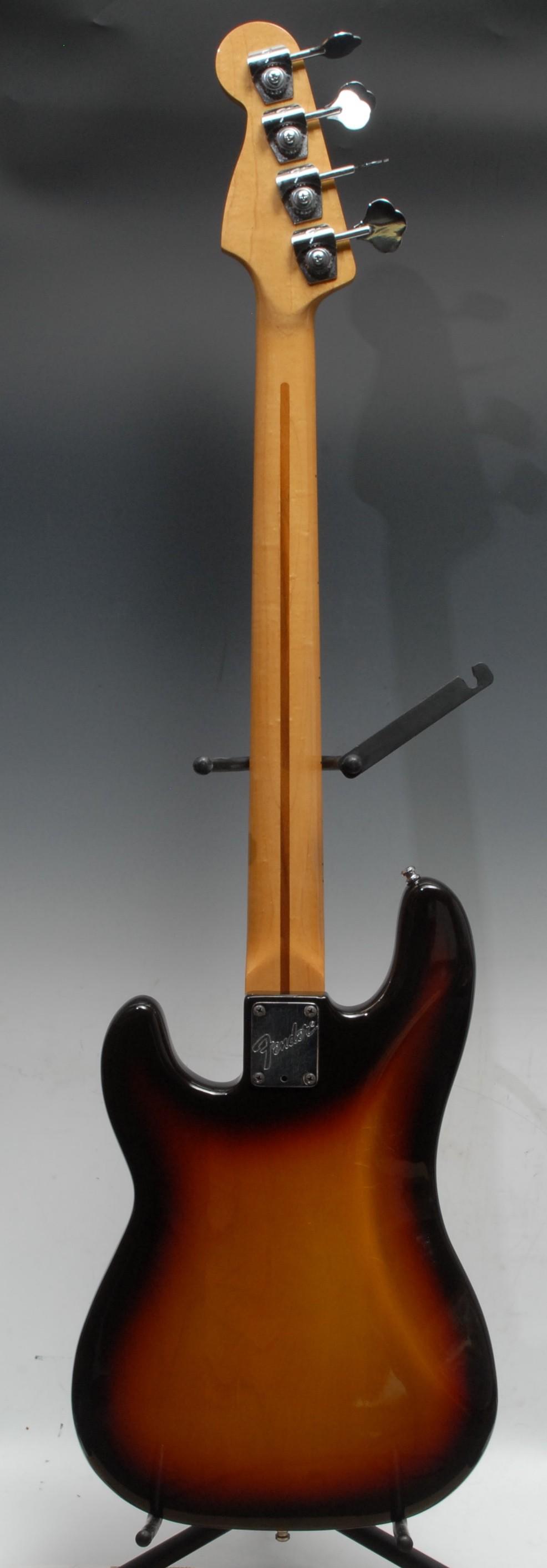 A Fender Precision electric bass guitar USA, tobacco sunburst, cream scratch plate and pick up, - Image 8 of 8