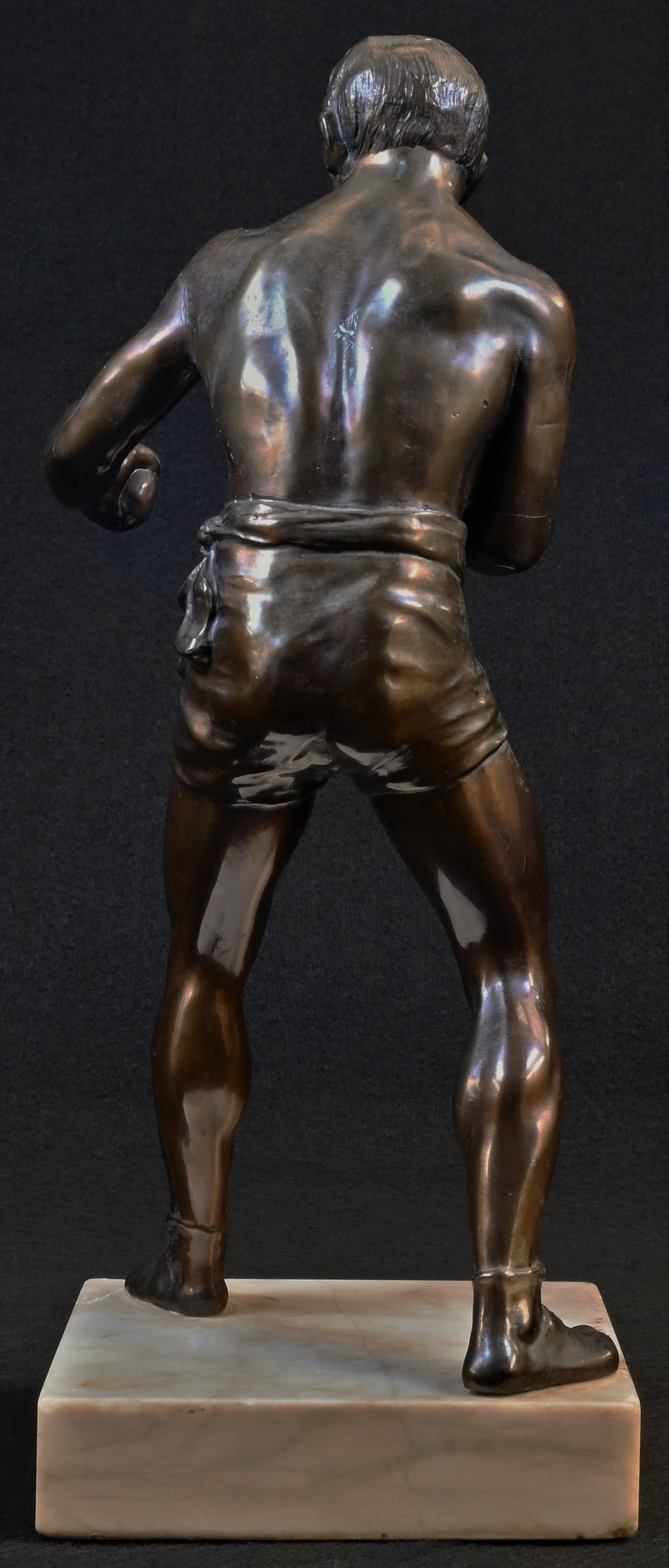 Boxing - an Art Deco period patinated spelter figure, of a pugilist, square marble base, 26.5cm high - Image 3 of 4