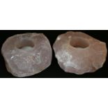 A pair of rose quartz boulder candlesticks, the widest 12cm, [2]
