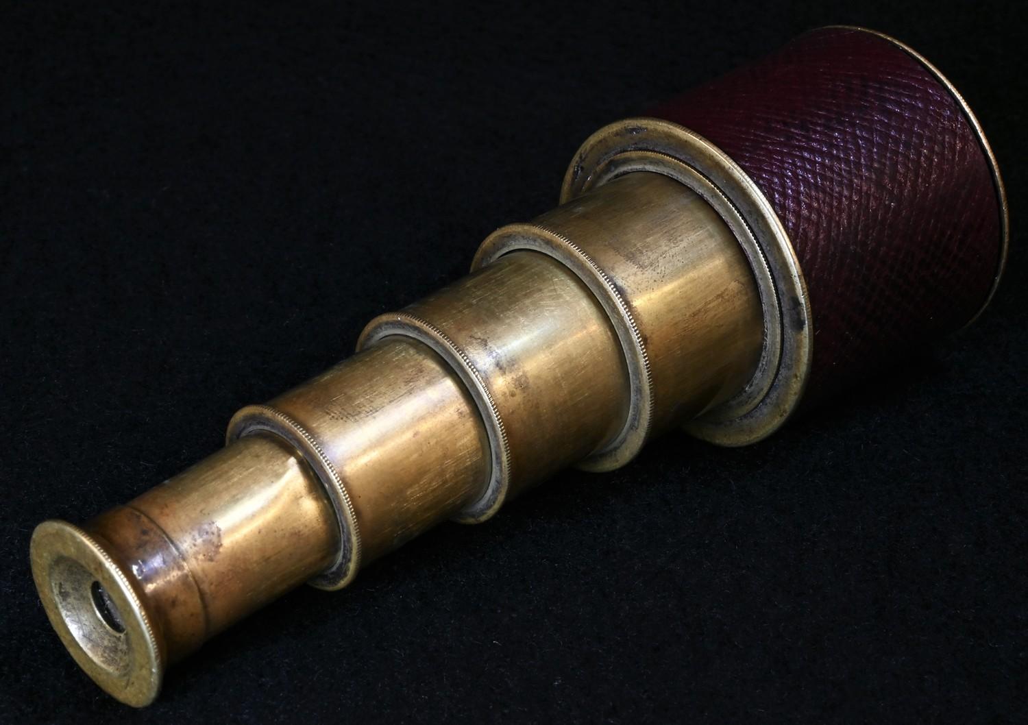 A 19th century lacquered brass six-drawer monocular telescope, the largest drawer wrapped in - Image 2 of 6