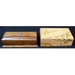 A Jerusalem olivewood desk-top stamp box, the hinged cover centred by the applied armorial crest