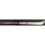 An Eastern sword, 49cm curved fullered blade, plain iron 'tsuba' guard, fluted wooden grip, ring