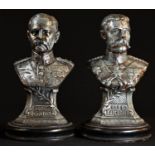 World War I - a pair of spelter patriotic desk busts, Lord Roberts and Lord Kitchener, circular