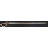 An Imperial German Prussian 1889 pattern officer's dress sword, 80cm straight fullered blade,