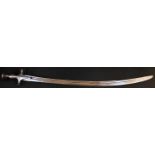 An Indian tulwar, 82cm curved fullered blade, bidri hilt, disc pommel, 95cm long overall, 19th