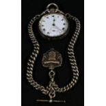 Derby Football - a silver open-faced pocket watch and double-Albert chain, the Victorian silver