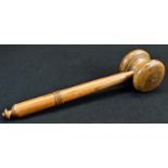 Treen - an unusual large late 19th century turned fruitwood and sycamore gavel, the handle enclosing