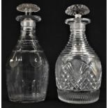 A post-Regency Prussian-shaped cut glass decanter, stepped shoulder above hobnail panels, mushroom