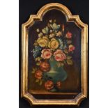 An 18th century style architectural furnishing panel picture, painted in the Dutch manner with a