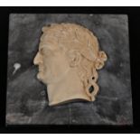 A Grand Tour style marble portrait plaque, of a Roman emperor, in profile, 13cm x 13cm