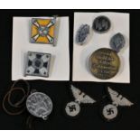 A pair of Third Reich Nazi German cloth badges; other badges and decorations (9)