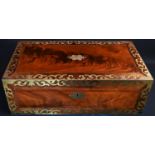 A post-Regency mahogany and brass marquetry rectangular writing box, inlaid throughout with