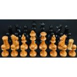 A large boxwood and ebonised Staunton pattern chess set, the Kings 12cm high (one Rook associated)