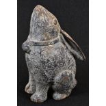 A Chinese cast iron model, of a moon gazing hare, 15.5cm high