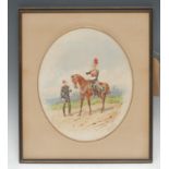 Orlando Norie (1832-1901) Officer on Horseback signed, watercolour heightened in white, oval, 26.5cm