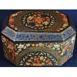 A Kashmiri papier mâché canted rectangular box and cover, by Ganemede, Srinagar, Kashmir,signed