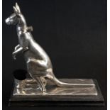 An unusual silvered metal novelty combination inkwell and pen wipe, as an Australian kangaroo,