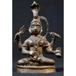 An Indian bronze shrine figure, of Shiva, traces of gilding, 12.5cm high, 19th century