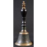 A 19th century hand bell, turned ebony handle, 18.5cm long