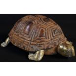 A Colonial gilt bronze mounted carved hardwood model, of a tortoise, 31cm long, c.1900