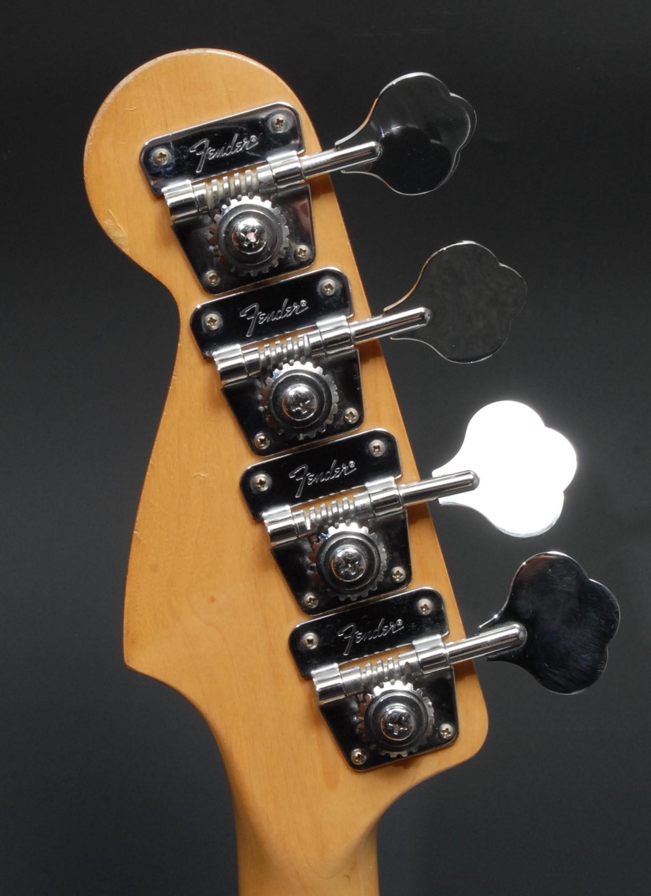 A Fender Precision electric bass guitar USA, natural wood body, maple neck, black pickguard. - Image 8 of 16