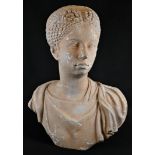 After the Antique, a hollow compostion library bust, of a Roman woman of the Antonine period, 53cm