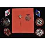 A Nazi German Third Reich enamel N.S.D.A.P badge; a Labour Corp badge; an RDR badge; others (8)