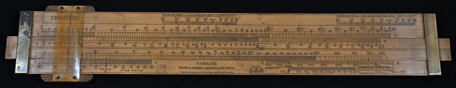 A boxwood slide rule, Farmar's Wine & Spirit Merchant's Rule, The Standard for the Entire Trade,