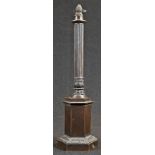 A 19th century dark patinated bronze bar light, pillar or lamp base, reeded column, hexagonal base
