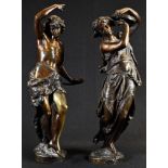 French School (19th century), a pair of brown patinated bronzes, Revelling Baccantes, foundry