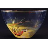 A large Artis Orbis Vincent van Gogh glass bowl, decorated after the artist with Fishing Boats at