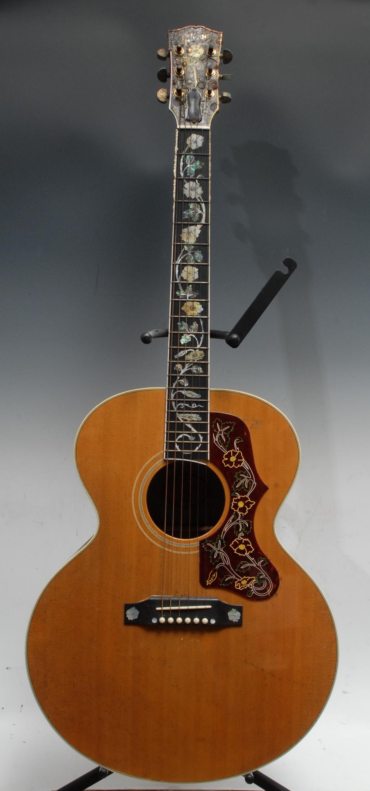 A Gibson J-185 Rose Vine Acoustic guitar, Bozeman, Montana USA, figured maple body back and sides, - Image 2 of 18