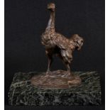 French School (19th century), a gilt animalier bronze, of an ostrich, rectangular verde antico