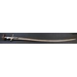 An Indian tulwar, 81cm curved blade, steel hilt with spiked disc pommel, 95.5cm long overall, 19th