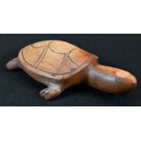 Travel and the South Seas - a hardwood carving, of a turtle, stamped to the plastron ?Pitcairn