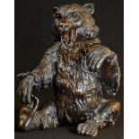 A 19th century Italian dark patinated bronze novelty table snuff, cast as a bear, seated
