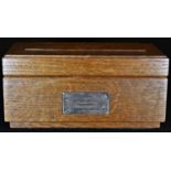 Architectural Heritage - a salvaged oak cheroot casket, hinged cover, the front applied with a