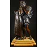 French School (19th century), a dark patinated bronze, A Loving Embrace, stepped Sienna marble base,
