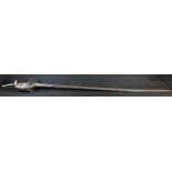 An Indian Firangi, 90cm straight fullered single-edged blade typically strengthened at the forte,