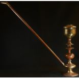 A 19th/early 20th century brass and hardwood hookah pipe, possibly repurposed from a South African