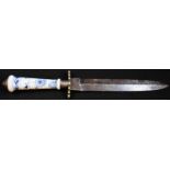 A 19th century dagger, 18.5cm pointed double-edged blade, shaped brass crossguard, the Meissen