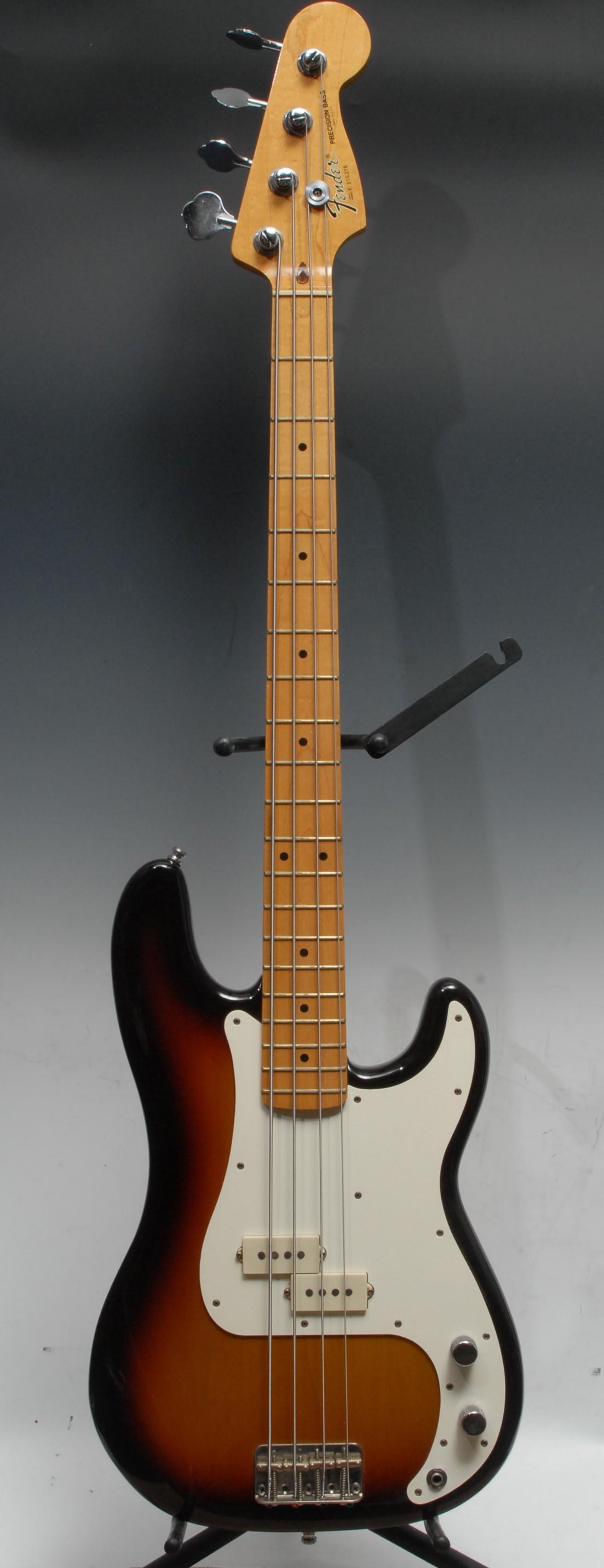 A Fender Precision electric bass guitar USA, tobacco sunburst, cream scratch plate and pick up, - Image 2 of 8