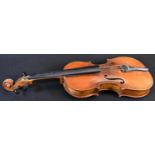 A violin, the one-piece back 36.25cm long excluding button, outlined throughout with purfling,