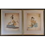 Japanese School, a pair, Geishas, coloured etchings, 27.5cm x 22cm