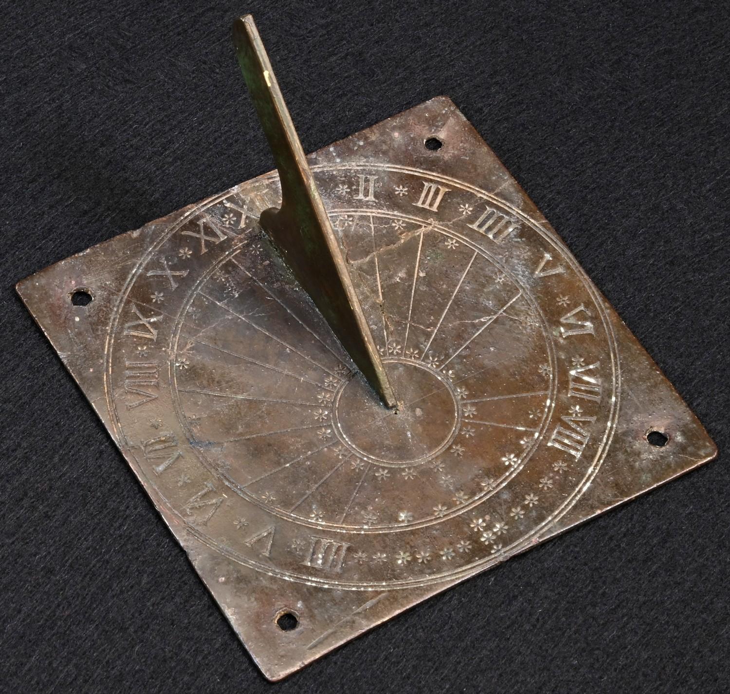 A 19th century brass sundial, Roman numerals, shaped gnomon, 9cm wide - Image 2 of 2